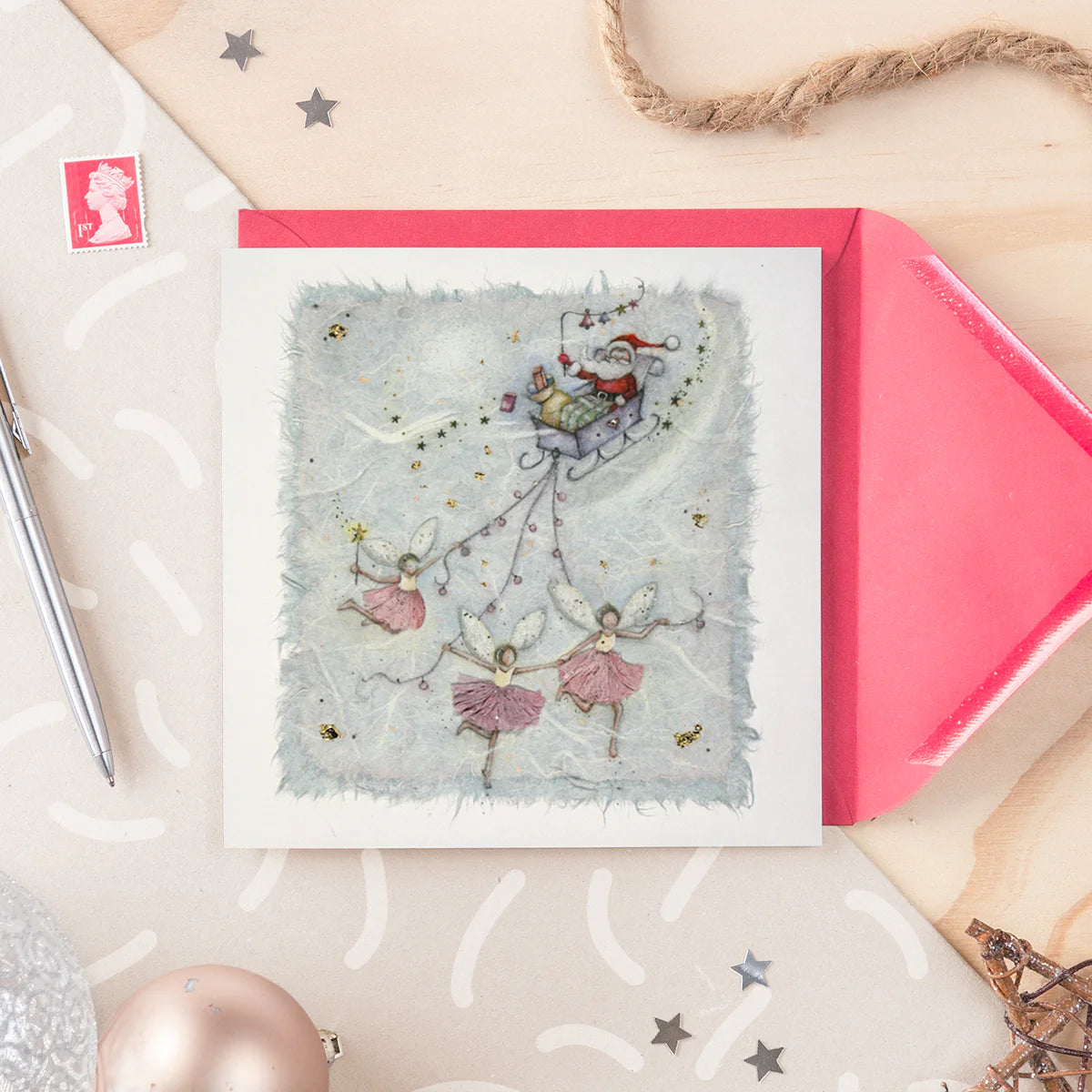 Fairy and Father Chritsmas on his sleigh