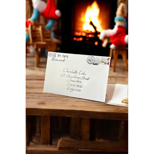 Personalised Santa letter by the fireplace with handwritten envelope from Lapland