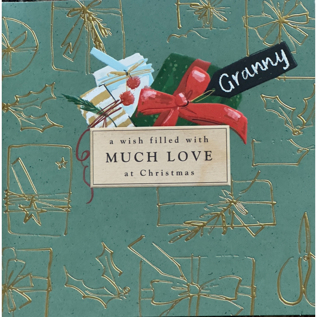Granny Christmas Card – Gold Foil Presents Design
