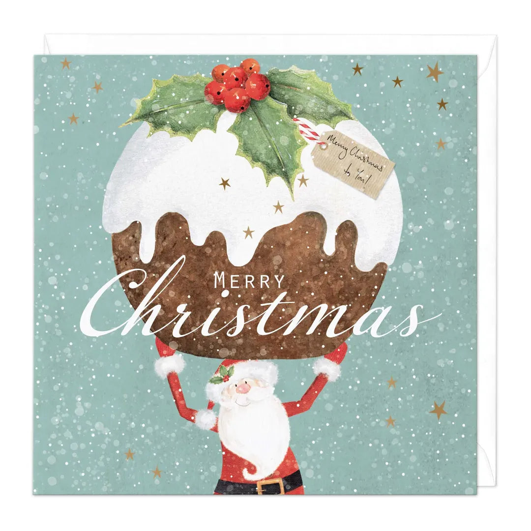 Santa with Christmas Pudding Card