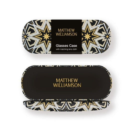Glasses case with geometric pattern and 'Matthew Williamson' branding on a white background