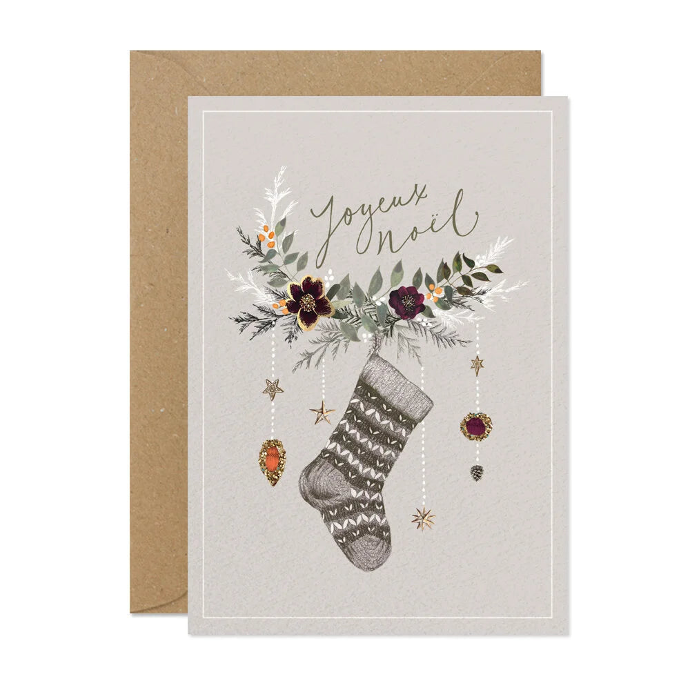 stocking handing up christmas card