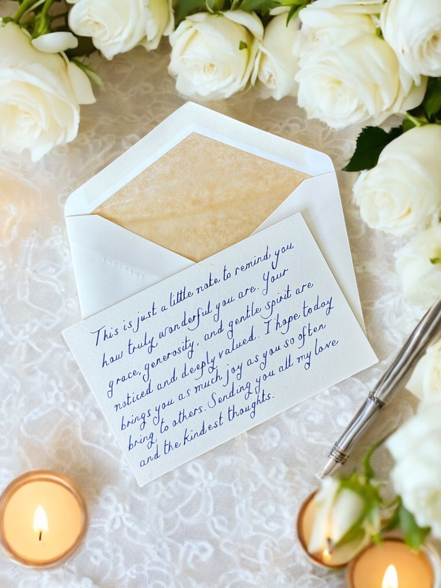 Gold Handwritten Flat Card with Tissue-Lined Envelope