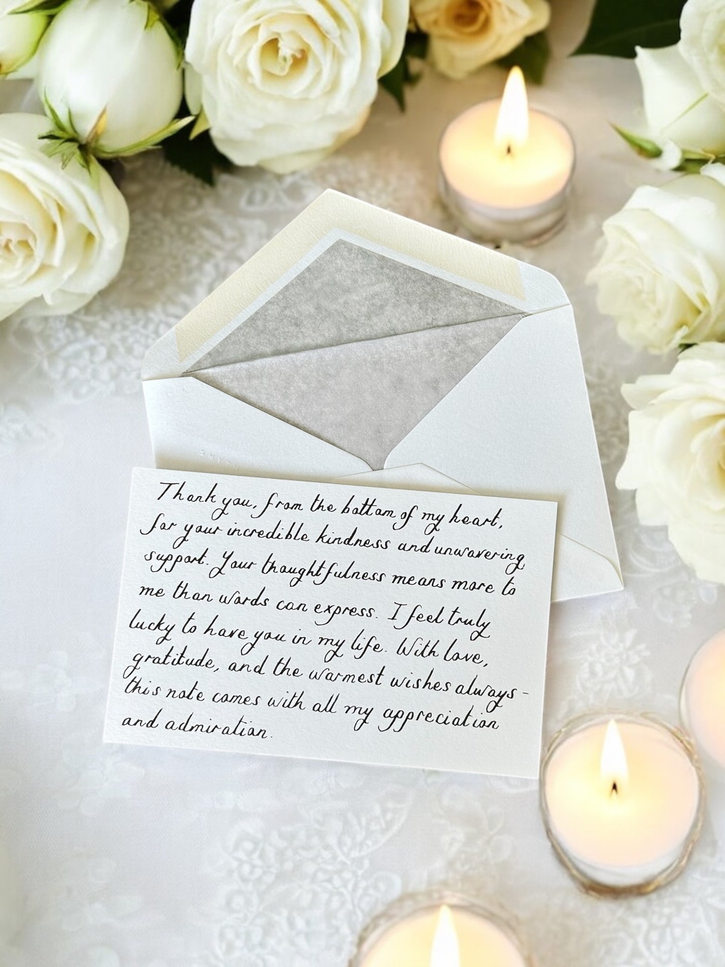 Silver Handwritten Flat Card with Tissue-Lined Envelope