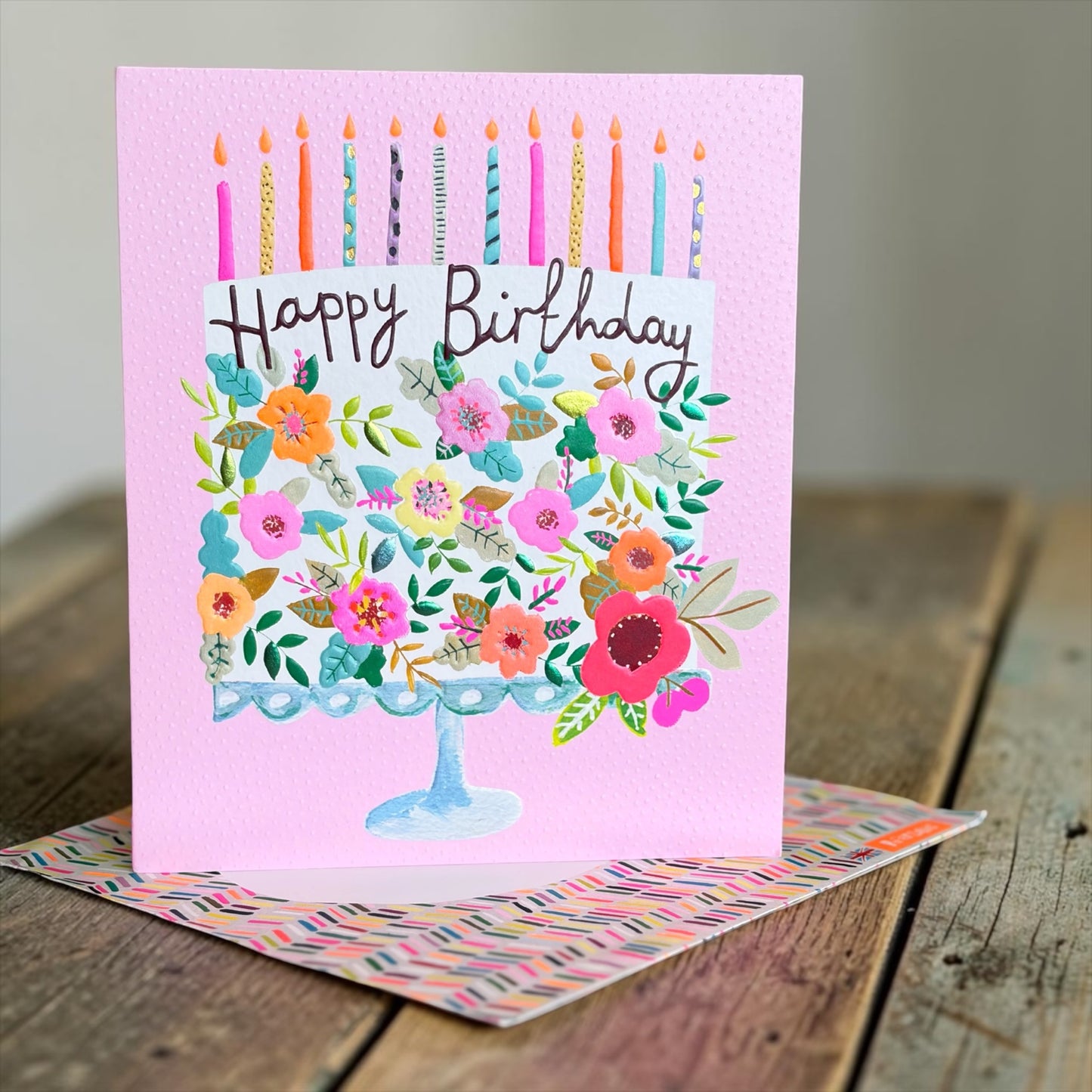 Flowered Birthday Cake with Candles Card