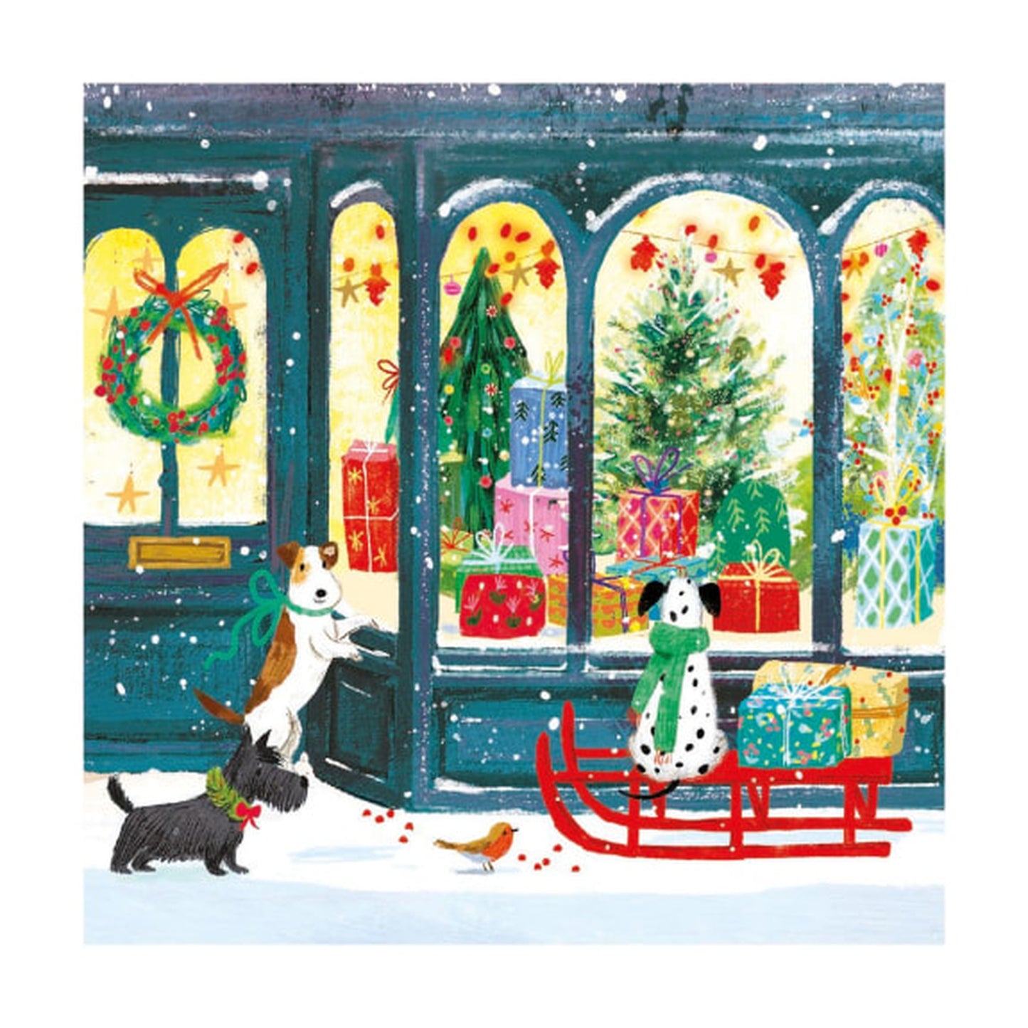 Festive Dogs and Christmas Shop Window Card