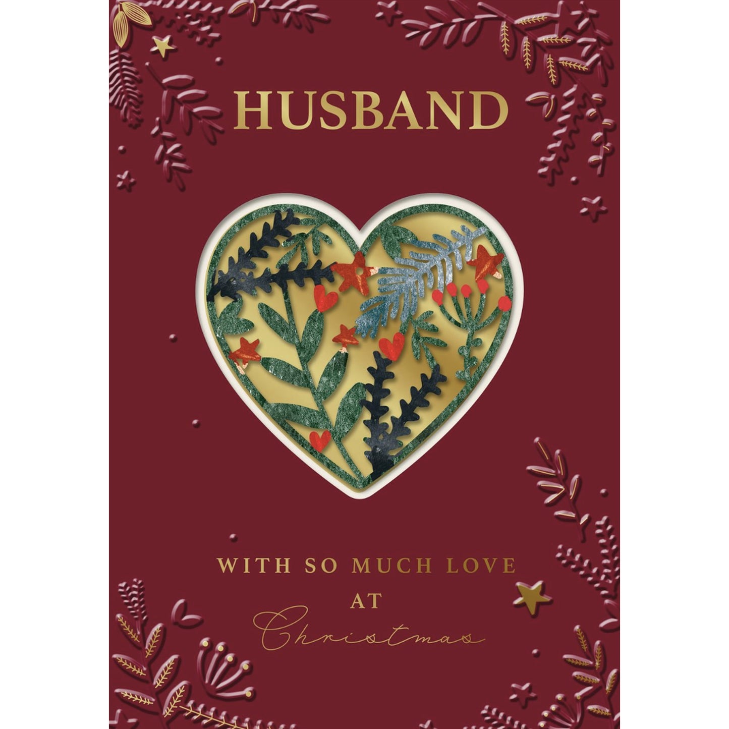 Greeting card with floral heart design and text on a red background