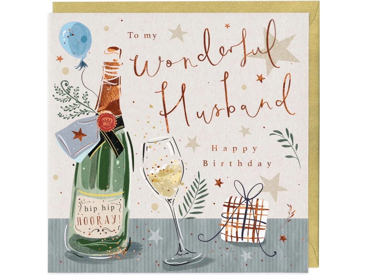 Husband Champagne and Present Birthday Card image 0