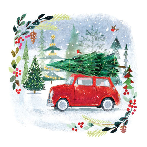 Red Car and Christmas Tree Card