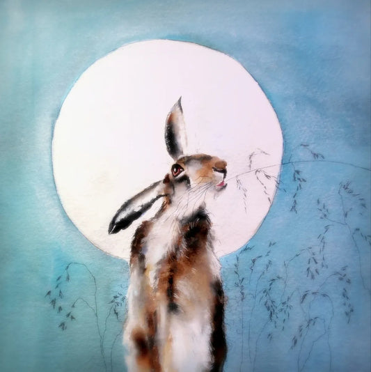 Mystical Hare and Moon Wildlife Art Card image 0