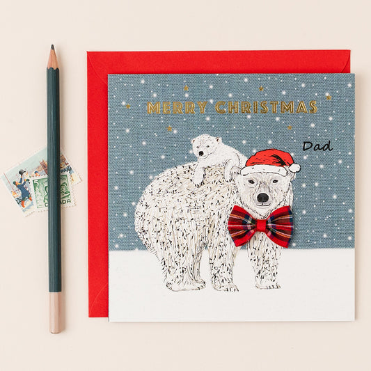 Christmas card for Dad – Polar Bears with tartan bow