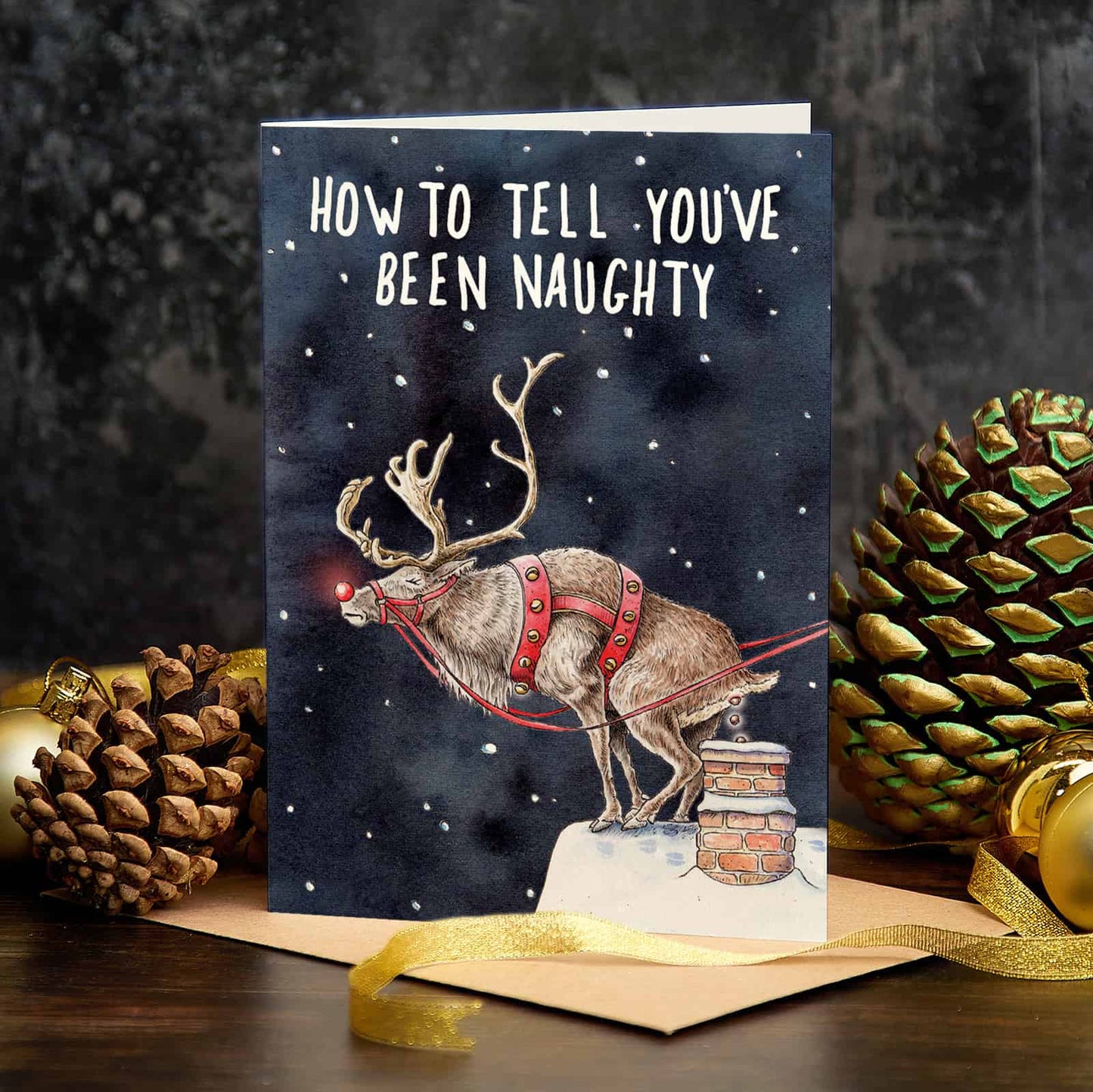 Funny Naughty Reindeer Christmas Card
