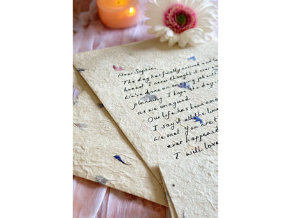 Handwritten Letter On Handmade Flowered Paper