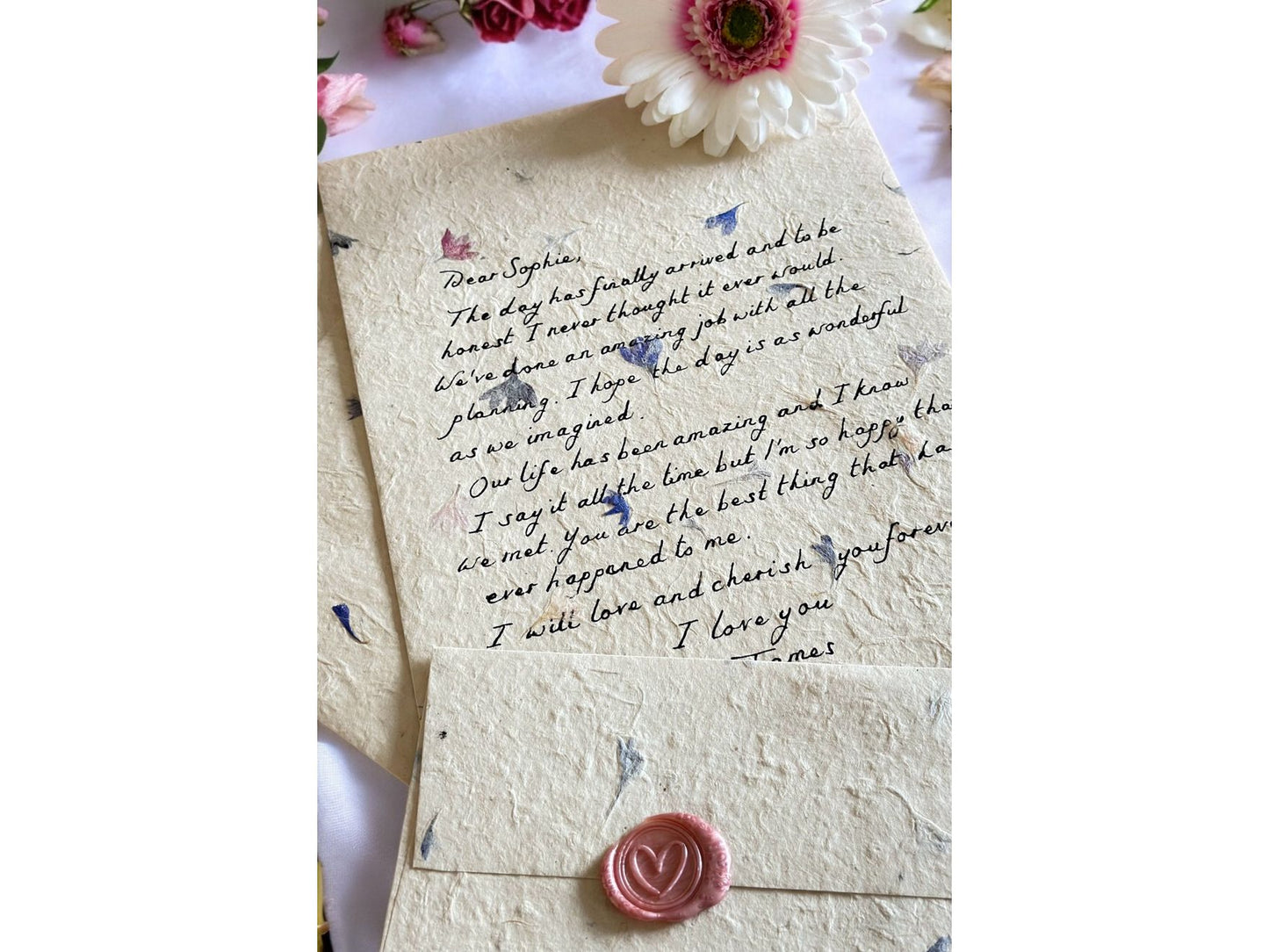 Handwritten Letter On Handmade Flowered Paper