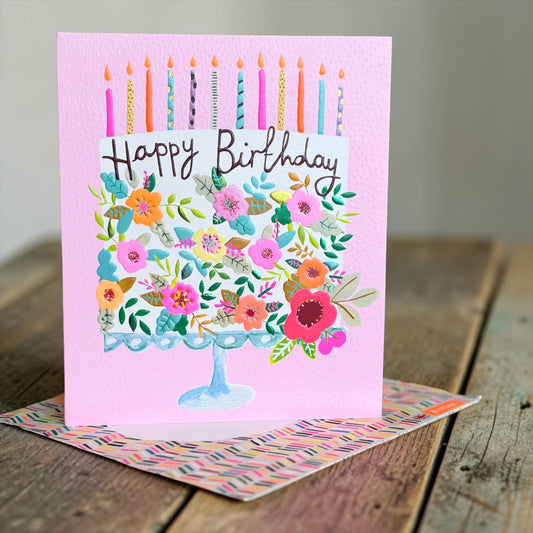 Flowered Birthday Cake with Candles Card