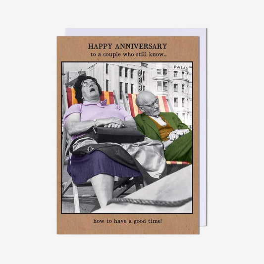 Old Couple Asleep In Deckchairs Anniversary Card