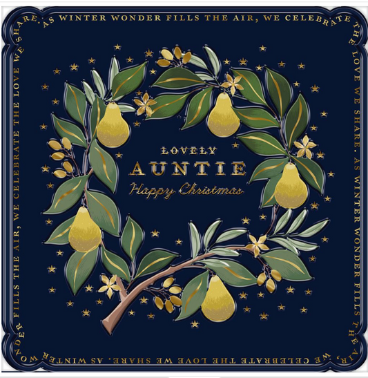 Christmas card for Auntie – Pear & foliage design with gold foil