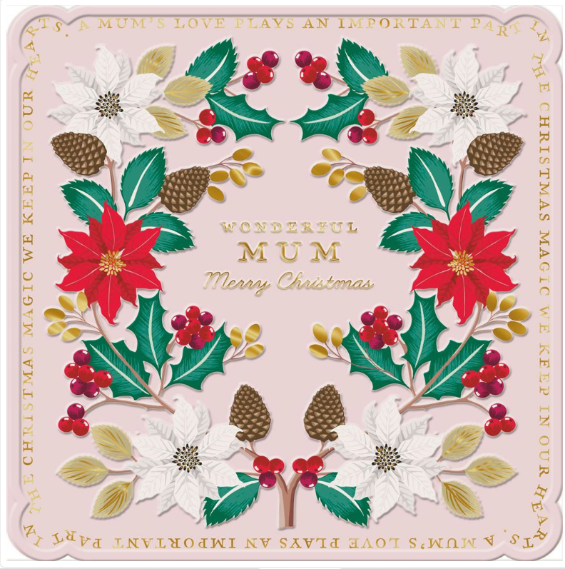 Christmas card for Mum – Floral with gold foil