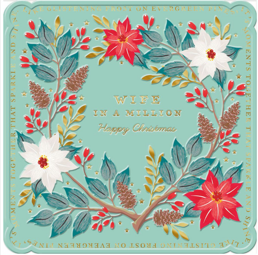 Christmas card for Wife – Floral with gold foil