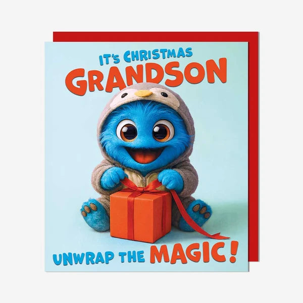 Blue Monster Grandson Christmas Card