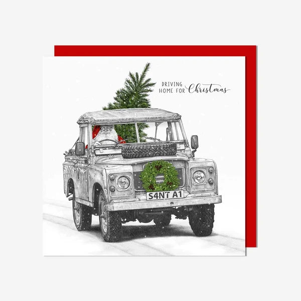 Santa Driving Home For Christmas Card