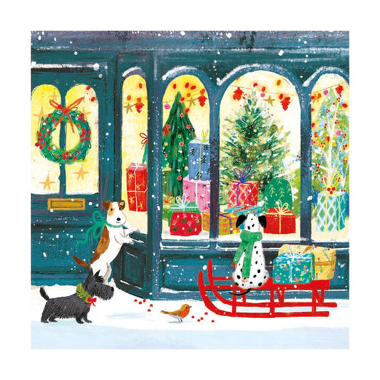 Festive Dogs and Christmas Shop Window Card